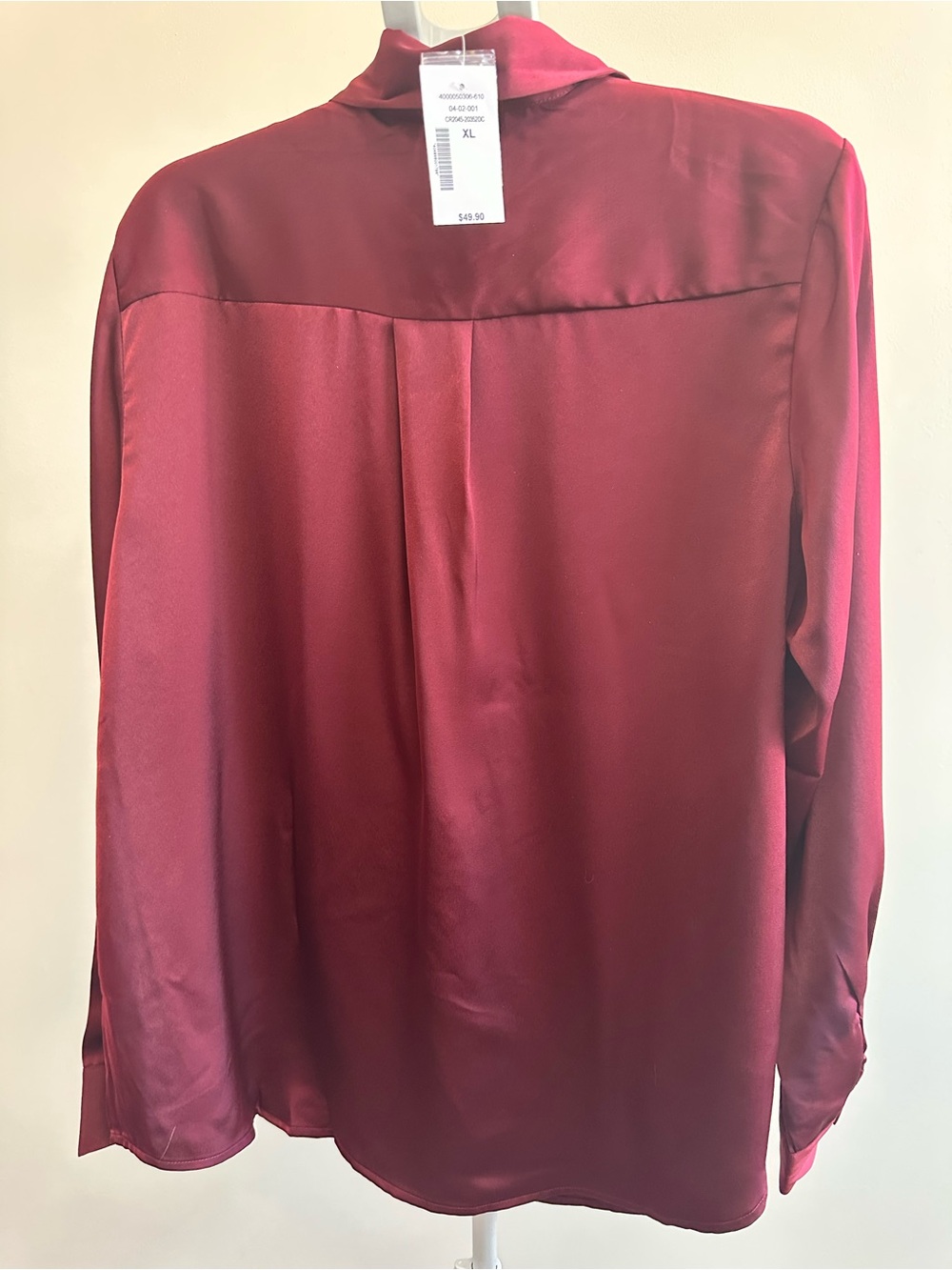 cleo Deep Wine Satin Button-Front Blouse - Picture 4 of 6